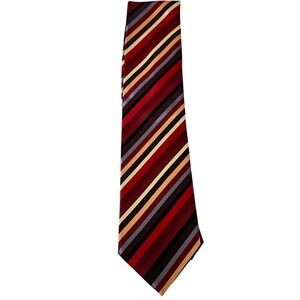 Chereskin Men's Striped Necktie Burgundy Red Black Grey Tan Hand Made Polyester